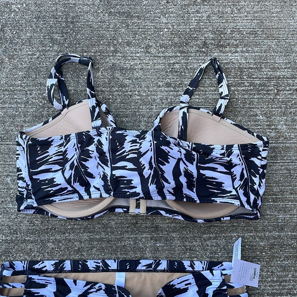 Cacique Swim High Rise Bikini Tropical Black Sexy Black White NWT - Picture 9 of 9